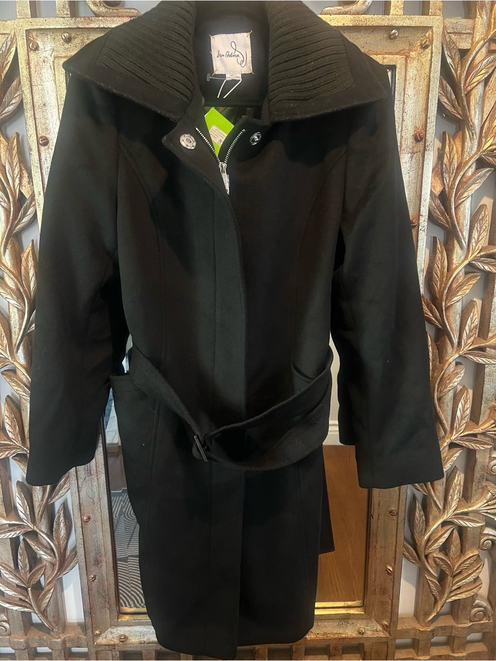 Sam Edelman Black Belted Trench Coat with Ribbed Collar